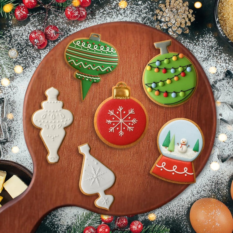 FUSOTO 6PCS Snow Globe Ornament Cookie Cutter Set, Christmas Cookie Cutters, Holiday Shaped Biscuit Molds, Stainless Steel Baking Supplies for Homemade Cookies, Christmas Snow Globe Ornament - Image 4